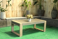 Table basse en béton fibreux Gehry moderne VIETCRAFT, pieds en bois d'acacia massif, durable, écologique, garantie 24 mois, intérieur/extérieur