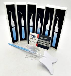 Pince à épiler d'extension de cils en acier inoxydable double couleur bleu ciel blanc personnalisé de haute qualité - Product Image 1