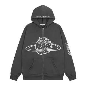 Sweat à capuche streetwear noir uni brodé pour homme, en coton épais, coupe oversize, modèle Spider, essentiels pour fabricants - Product Image 3