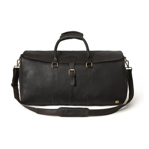 Black Leather <b>Travel</b> Duffel <b>Bag</b> Double Carry Handles Padded Shoulder Strap Classic Overnight Weekender <b>Holdall</b> - Product Image 1