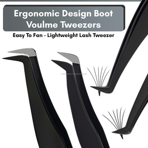Juego de Pinzas Profesionales para Pestañas con Punta de Fibra 90 °   Pinzas para Extensión de Pestañas de Acero Inoxidable, Herramienta para Volumen de Pestañas - Product Image 3