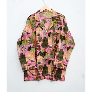 Ensemble de pyjama en coton à imprimé floral confortable - Deux pièces, respirant, vêtements de détente, taille élastique pour les vacances et l'usage quotidien - Product Image 3