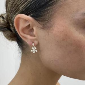 Pear Cut & Round <b>Diamond</b> Flower Drop <b>Earrings</b> Solid Gold Floral <b>Dangle</b> <b>Earrings</b> Luxury Bridal <b>Earrings</b> Elegant Wedding Gift - Product Image 3
