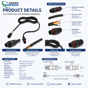 中国工厂定制LED线束M12防水连接器3针IP67/68组装电缆 - Product Image 3