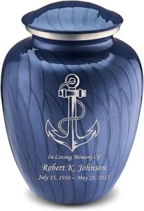 โกศบรรจุอัฐิสำหรับผู้ใหญ่แบบสั่งทำพิเศษ รูปทรงสมอเรือ สีน้ำเงินโคบอลต์มุก ขนาดใหญ่ สำหรับผู้ชายและผู้หญิง รับน้ำหนักได้ถึง 200 ปอนด์ - Product Image 2