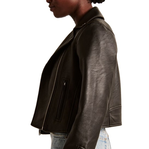 Vestes en cuir courtes à coupe ample, finition premium, fabrication sur mesure, impression de logos, veste en cuir d'agneau pour femmes - Product Image 2