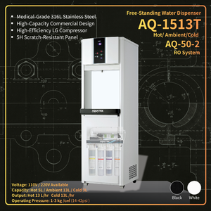 Dispensador de Agua Independiente AQUATEK AQ-1513T, Agua Caliente, Ambiente y Fría, Acero Inoxidable 316L, Sistema de Ósmosis Inversa Comercial, Blanco - Product Image 1