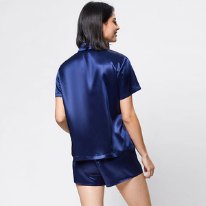 Ensemble de pyjama décontracté en satin soyeux respirant pour femme, style court, taille élastique, couleur unie, idéal pour l'été et les mariées - Vente en gros usine - Article 3034 - Product Image 3