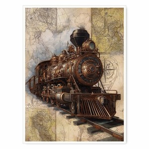 Impression sur toile de locomotive à vapeur steampunk vintage - Décoration industrielle en gros - Product Image 1