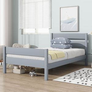 Letto singolo in legno di gomma grigio con testiera e pediera - Product Image 6