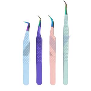 Collection de pinces à cils classiques en gros, marque privée, pinces à cils en acier inoxydable à pointe en fibre, lot de 4 pièces - Product Image 1