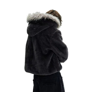 Garment Faux Fur Hood Oversized Jacket Solid Color Soft <b>Sherpa</b> <b>Hoodie</b> Polar Fleece Zip up <b>Hoodie</b> for Men - Product Image 2