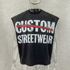 Camiseta sin Mangas Personalizada de Estilo Urbano para Hombre, Cuello Redondo, Jersey Estampado, Corte Regular, Color Negro - Product Image 1