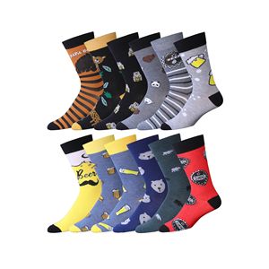 Calzini Casual da Uomo, 12 Paia, con Motivo Orsetti della Birreria e Stampe Colorate - Product Image 1