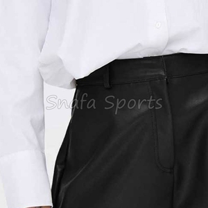 Wholesale Summer Leather Shorts For Women New Style Pockets And <b>Drawstring</b> Slim Fit 100% Leather Breathable Shorts for sale - Product Image 4