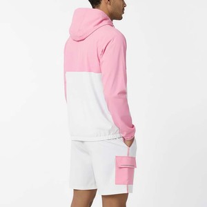 Men's Pink White Color Block Hooded Windbreaker Set Quick Dry Sporty Outerwear Two Piece Shorts Matching Outfit Summer Wear - Product Image 3
