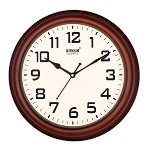 Sonam Quartz 12-Inch Round <b>Wall</b> <b>Clock</b> - Professional Brown Wood Finish - Simple Bold Arabic Numerals - Easy-to-Read Large Analog - Product Image 5