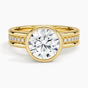 Bague solitaire à double rangée de diamants pavés sertis clos - Product Image 1
