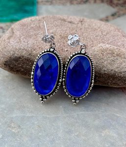 Boucles d'oreilles pendantes en argent sterling Tanzanite, ovales et massives, bijoux en pierres précieuses faits à la main, cadeau élégant pour femmes - Product Image 3
