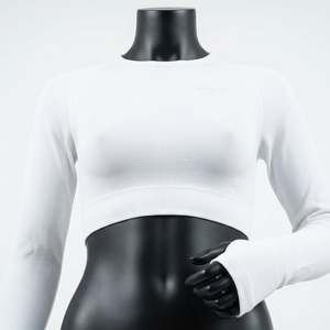 Vêtements de sport personnalisés, vêtements de yoga, haut court à manches longues avec trou pour le pouce, vêtements de gym, haut court extensible - Product Image 3