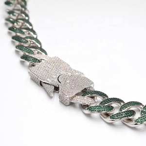 Nouveau Collier Chaîne Cubaine de Luxe Hip-hop en Argent Sterling 925 Plaqué Or et Rhodium avec Moissanite VVS Vert Givré pour Homme – Idéal Cadeau - Product Image 2
