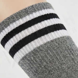 Gray <b>Knee</b> <b>High</b> <b>Socks</b> With Black And White Stripes Knitted Breathable Casual Daily Wear For Adults - Product Image 4