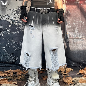 Pantalones Cortos de Mezclilla Degradados a la Moda para Hombre, Estilo Urbano, Desgastados, Holgados, de Mezclilla, de Corte Ancho, de Media Pierna - Product Image 5