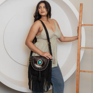 Bolso con flecos de cuero de vaca occidental turquesa piedra Sling Bag Gypsy Vintage hecho a mano nuevo diseño multiusos monedero para mujer - Product Image 2