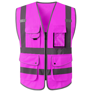 High Visibility Reflective Safety Vest Unisex Red Polyester Workwear with Pockets for Construction and Road Work - Product Image 4