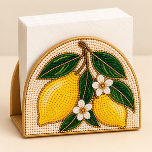 Cubierta para Caja de Pañuelos con Cuentas Hechas a Mano, Diseño de Flor de Limón, Porta Servilletas Decorativo, Accesorio para Mesa de Hogar con Cuentas de Semillas - Product Image 1
