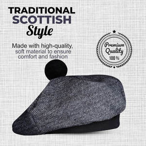 Sombrero Tradicional Escocés Tam o' Shanter Gris Carbón con Pompón, Mezcla de Lana, Personalizado, Venta al Por Mayor - Product Image 4