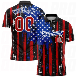 Chemises en jersey écologiques personnalisées en usine, transfert thermique, polyester, travail d'équipe, golf, noir, rouge-royal, drapeau américain, polos de golf - Product Image 5