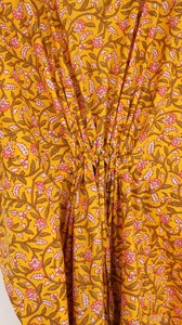 Ethnic Women's Floral Block Print Orange <b>Kaftan</b> Dress Loose Fit 100% Cotton Summer <b>beach</b> wear Holiday Long dress - Product Image 5