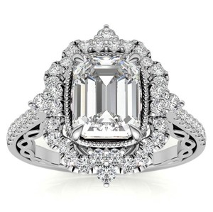 <b>Emerald</b> Cut Moissanite <b>Ring</b> 925 Sterling <b>Silver</b> 14K Gold Plated Prong Setting Solitaire Engagement Art Deco Wedding Certified - Product Image 1