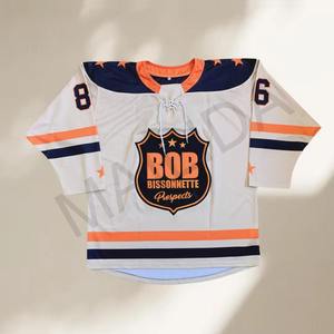 Maillot de hockey sur glace OEM bleu et blanc en maille respirante, personnalisable avec broderie en twill, uniforme de hockey sur glace - Product Image 5