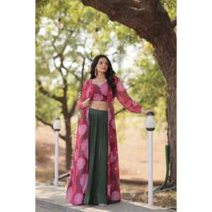 Fausse Georgette avec fleur plissée imprimée Lehenga choli - Product Image 3