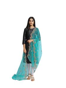 Hermosa Dupatta de Tela de Red Verde con Diseño Indio-Pakistaní, Bordado Elegante, para Bodas, Casual, Tradicional, Ropa Femenina - Product Image 2