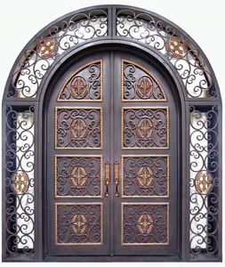 Portail double en fer forgé KHP, forgé à la main, avec ouverture de style européen, montage facile, finition durable avec revêtement en poudre, extérieur - Product Image 2