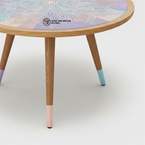 Wholesale Custom Hand-Painted Wooden <b>Stool</b> Ethnic Meena Art Decorative Pedestal Durable Indoor Tripod Side <b>Table</b> - Product Image 6