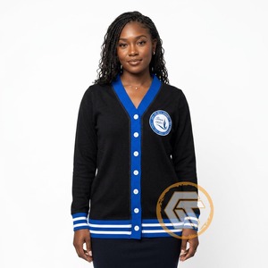 Customized Zeta Phi Beta Acrylic Appliques Embroidered Winter Sorority Breathable Casual V-neck <b>Covered</b> <b>Button</b> Front Women - Product Image 3