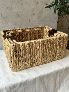 Set of 3 <b>Square</b> Woven Storage <b>Baskets</b> with Handles Eco-Friendly Seagrass Clothing Organizer for Wardrobe Farmhouse Style - Product Image 4