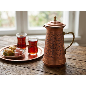 Pichet en cuivre peint à la main avec couvercle, disponible au prix de gros, en tailles et designs personnalisés, provenant d'un exportateur indien. - Product Image 5
