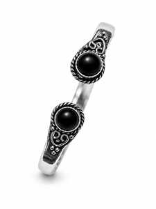 Bracelet décoratif unisexe classique en onyx noir Obsidian Grace, design en laiton plaqué argent/or, bijoux - Product Image 1