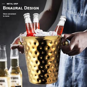 Enfriador de Champán de Acero Inoxidable Dorado de Lujo, Cubo de Hielo con Capacidad de 5L y Asas para Enfriar Vino y Cerveza, Enfriador de Bebidas para Exteriores - Product Image 3