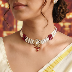 Elegant Designer Crystal Stone <b>Pearl</b> and Beads Choker Necklace <b>Set</b> Fashion <b>Jewelry</b> for Bridal, Party & Special Occasions - Product Image 3