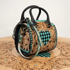 Sac à main de luxe en cuir pour femme, style vintage, motif décoratif, chaînes, deux anses, grande capacité, fermeture éclair - Product Image 3