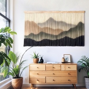 Tapiz de Macramé con Paisaje Montañoso, Decoración Bohemia para el Hogar, Rectangular, Fibra Natural, Pieza de Arte para Sala de Estar - Product Image 4