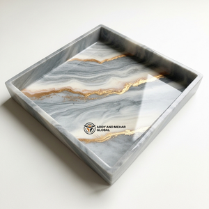 Bandeja de Almacenamiento Cuadrada Moderna de Resina al por Mayor, Plato Decorativo Personalizado con Diseño de Mármol Gris, Artesanía de Resina Premium para Empresas - Product Image 1