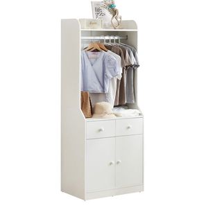Armadio Bianco per Camera da Letto con Asta Appendiabiti, Cassetti e Ripiani, Maniglie e Vetro Temperato per Conservazione Vestiti - Product Image 5