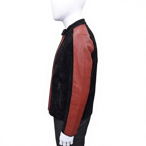 Unisex Suede <b>Leather</b> <b>Biker</b> <b>Jacket</b> Genuine <b>Leather</b> Two-Tone Custom Cafe Racer Stand Collar Winter Front Logo Embossed - Product Image 3